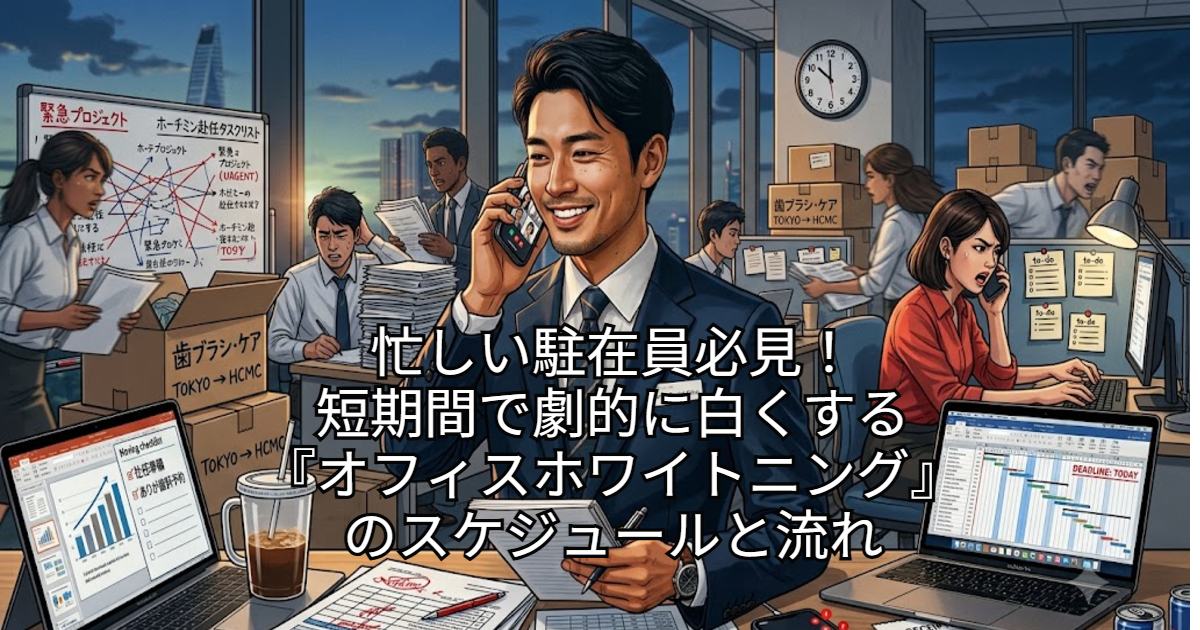 忙しい駐在員がホワイトニングのスケジュールを調整する姿